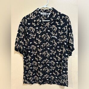 Guess Men's Short Sleeve Button Up Black Shirt With Bowling Pins Size Small